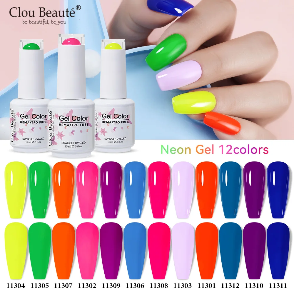 Clou Beaute Bright Neon Gel Nagellack Gelb Grün Blau Lila HEMA TPO FREE Lack Gel Polish Nail Art Semi Permanent Nail