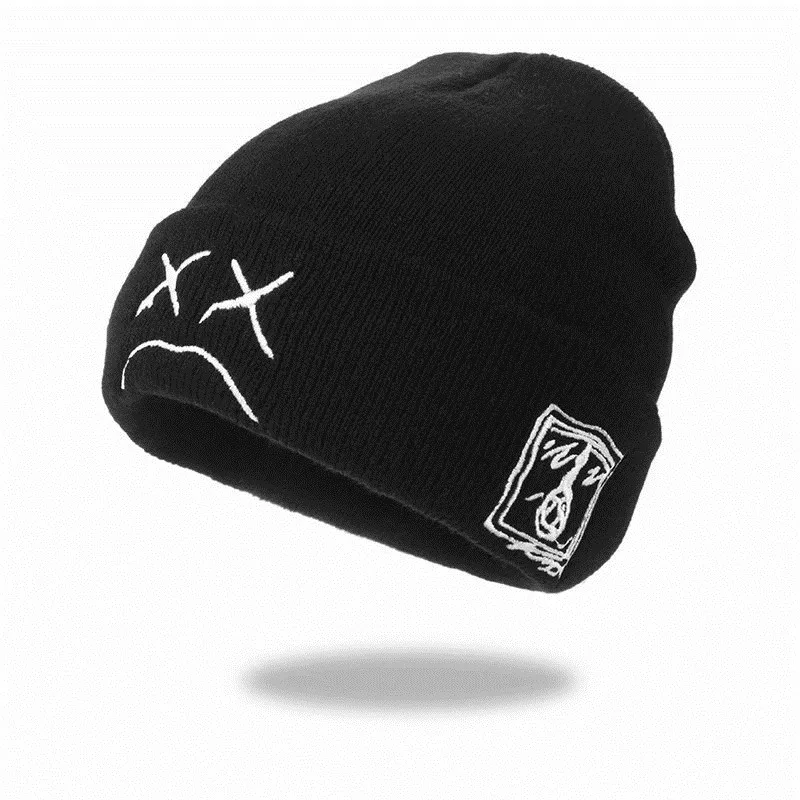 Mode Frauen Männer Warme Acryl Beanie Hut Kappe Herbst Winter Dame Traurig Ausdruck Junge Mädchen Strick Kappe Hut Für Frauen männer Image