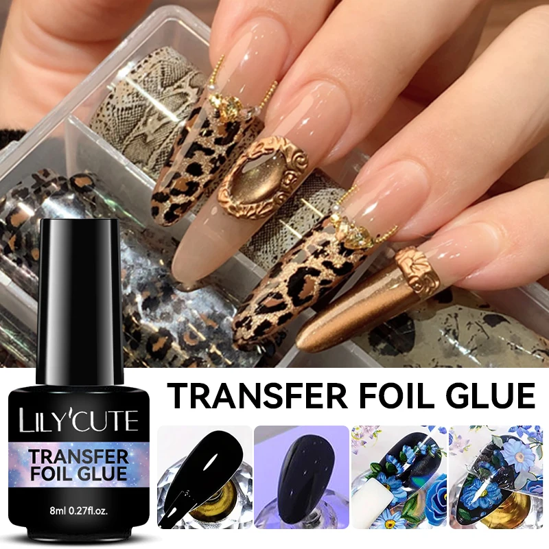 LILYCUTE 8ML Transferfolienkleber für Sternennägel, semi-permanenter Lack für selbstklebende Aufkleber, Nagelkleber, Soak Off UV-LED-Gel-Nagel Image