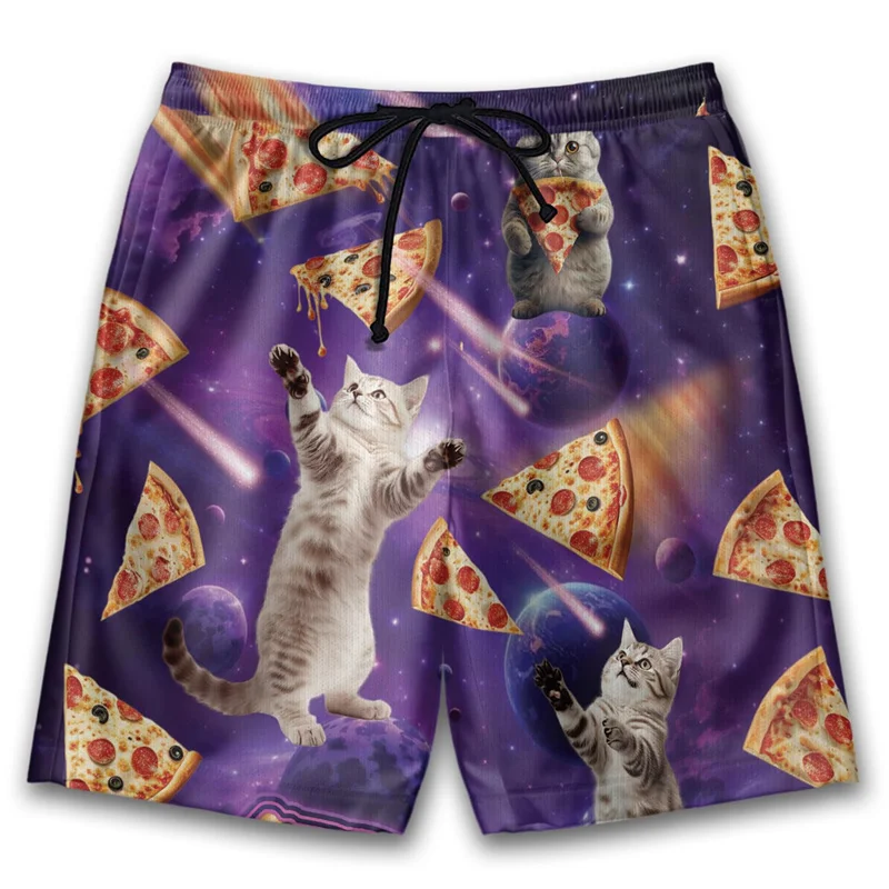 Lustige 3D-Druck Pizza Strand Shorts für Männer Frauen Straße Kordelzug Badehose Kinder Sommer Tier Grafik Surfbrett Shorts Image