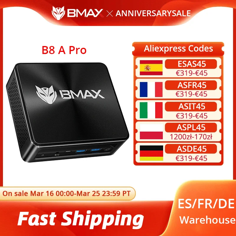 BMAX B8 A Pro AMD Ryzen 7 8745HS Prozessor AMD Radeon 780M 16 GB 512 GB SSD Windows 11 WLAN Bluetooth USB HDMI Typ-C Image