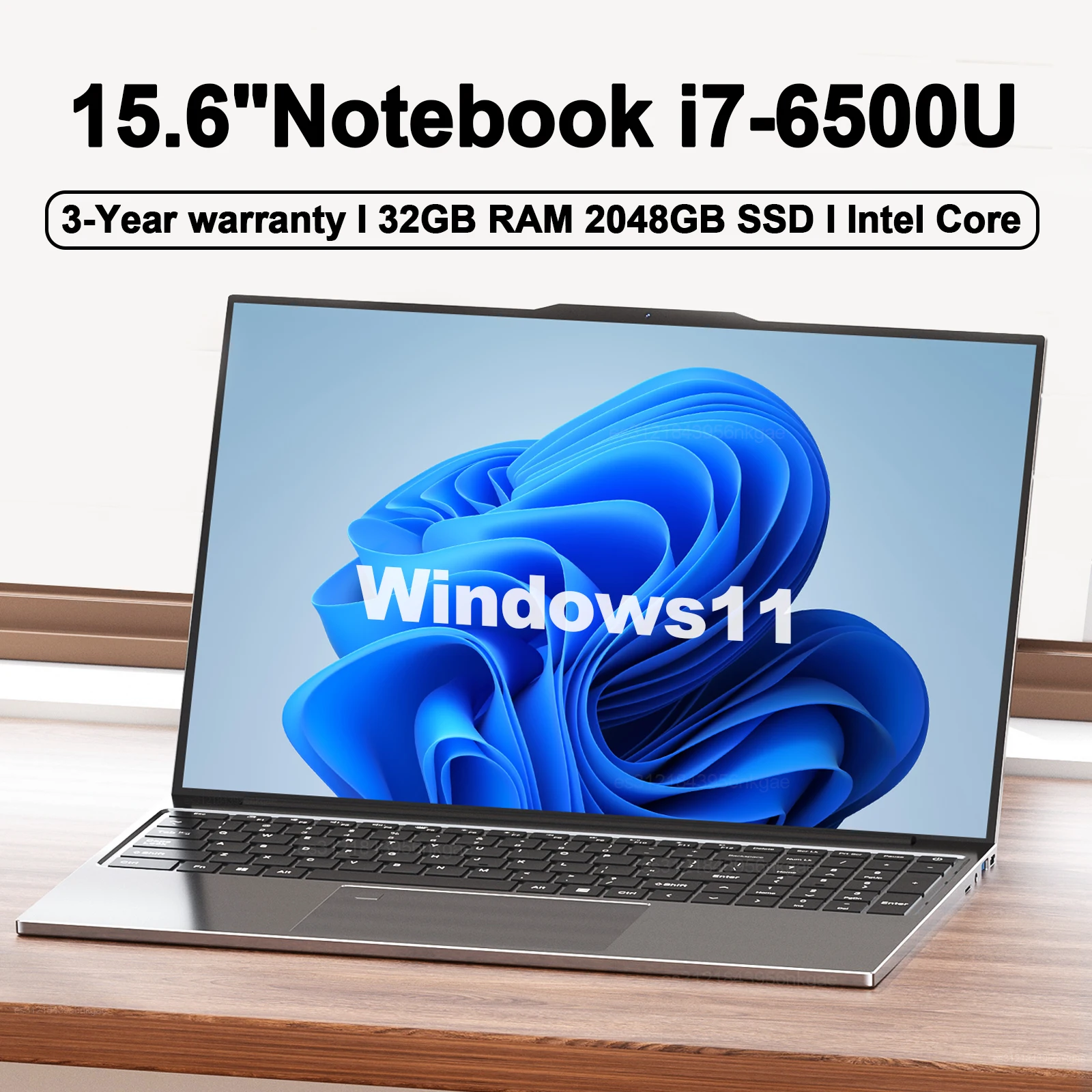 LENO 15,6-Zoll-Laptop, tragbar, Intel Core i7-6500U, 32 GB RAM, 2 TB SSD, Windows 11, Notebook, Gamer, 1080P-Display, Büro- und Lerncomputer, PC Image