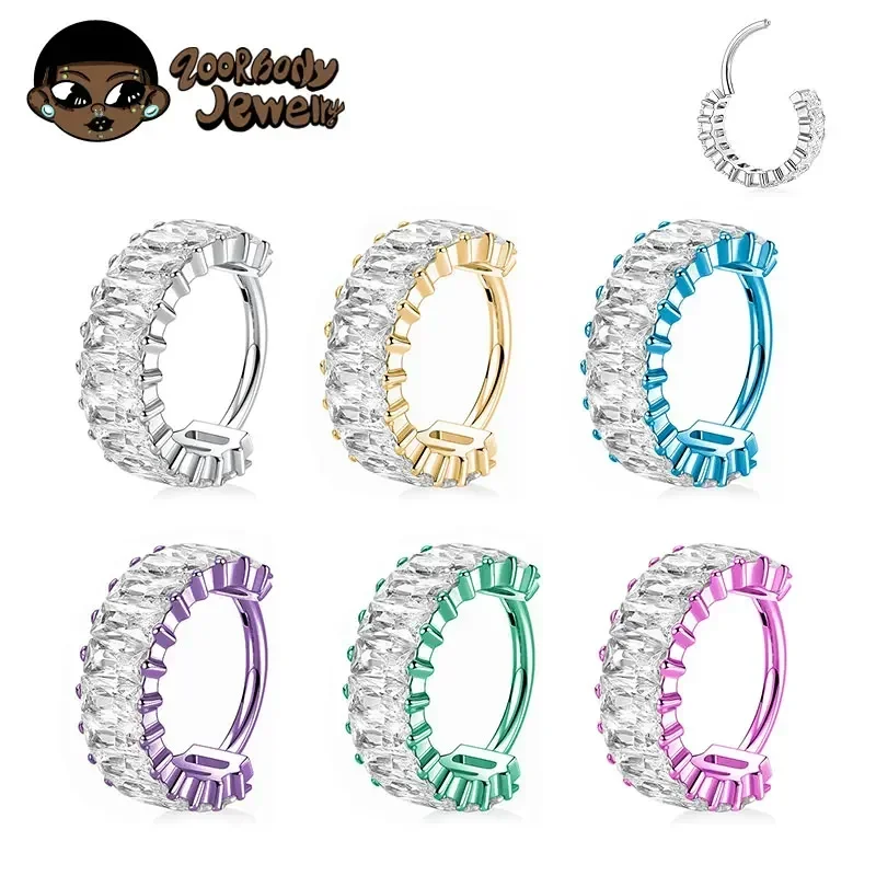 ASTM F136 Titan Luxus Quadrat Zirkonia Septum Clicker Piercing 16G Nase Ohrringe Hoop Helix Tragus Frauen Eloxieren Schmuck Image