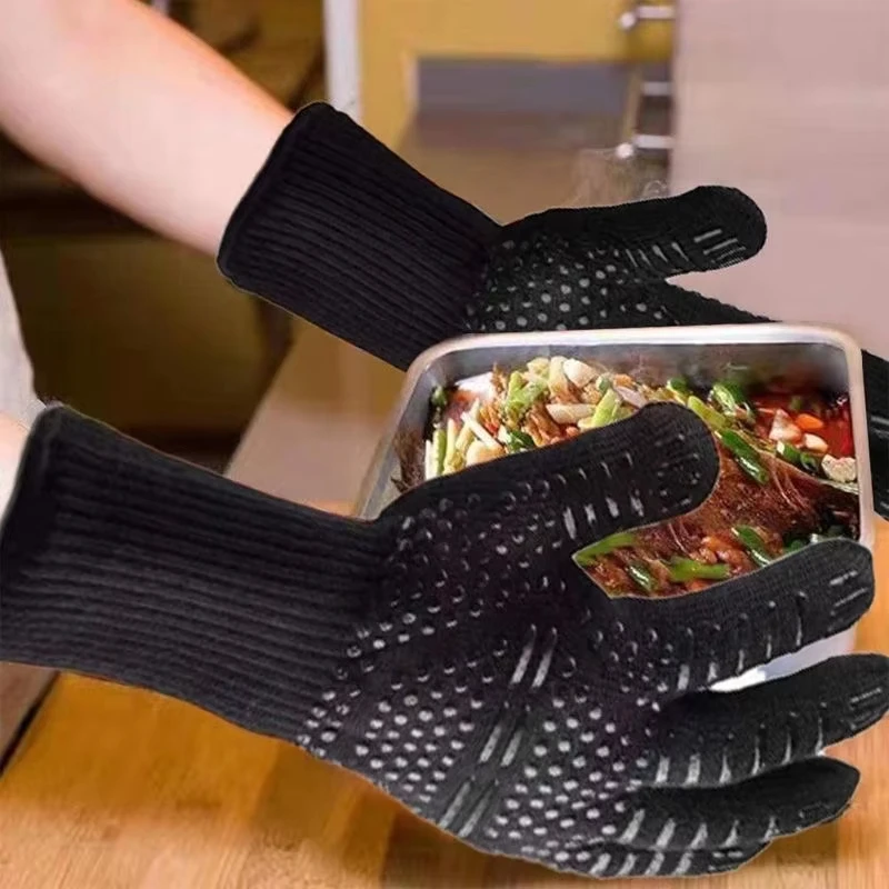 BBQ-Mikrowellen-Ofenhandschuhe, hohe Temperaturbeständigkeit, Grillhandschuhe, 800 Grad, feuerfester Anti-Wärme-Isolierhandschuh zum Backen Image