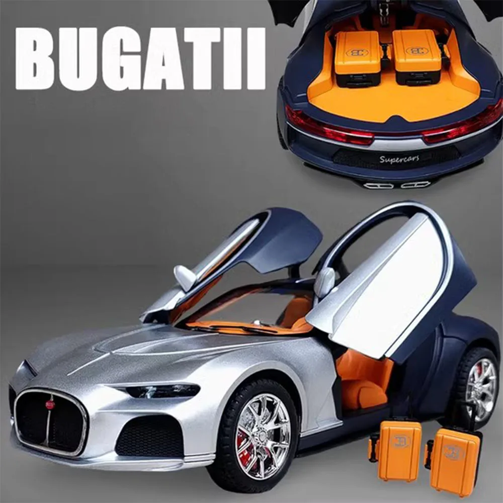 Bugatti Atlantic Toys Modellauto im Maßstab 1:24, Legierungsdruckguss-Modellfahrzeug mit Lichtton, Super-Sportwagen für Jungen, Geburtstagsgeschenke
