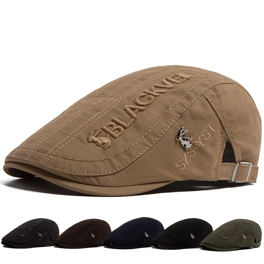Männer Baskenmütze Mode Kaninchen Stickerei Flache Kappen Frühling Sommer Visier Für Männliche Mode Vintage Newsboy Cap Casual Berets Einstellbar Image