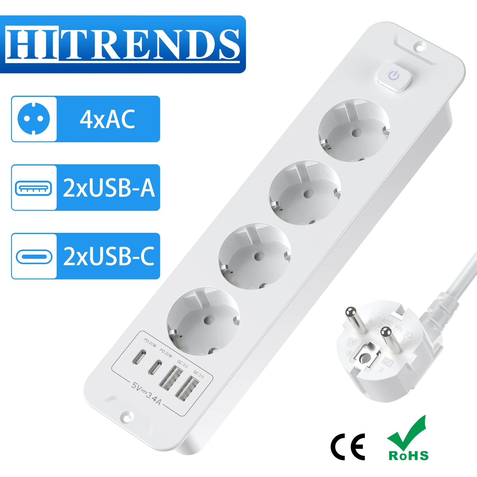EU KR Tisch-Einbausteckdosen PD20W, integrierte Steckdose mit 4 Steckdosen, 4 USB-Schreibtisch-Desktop-Erweiterungen, versteckte Möbel-Steckdose Image