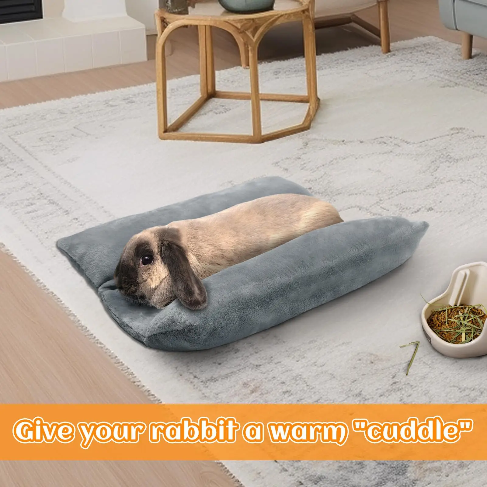 Kaninchenbett, verdicktes, weiches Häschen-Konkavbett, Kuschelkissen, Plüschmatte mit Baumwollliegenkissen, kleine Haustier-Flop-Matte zum Schlafen Image