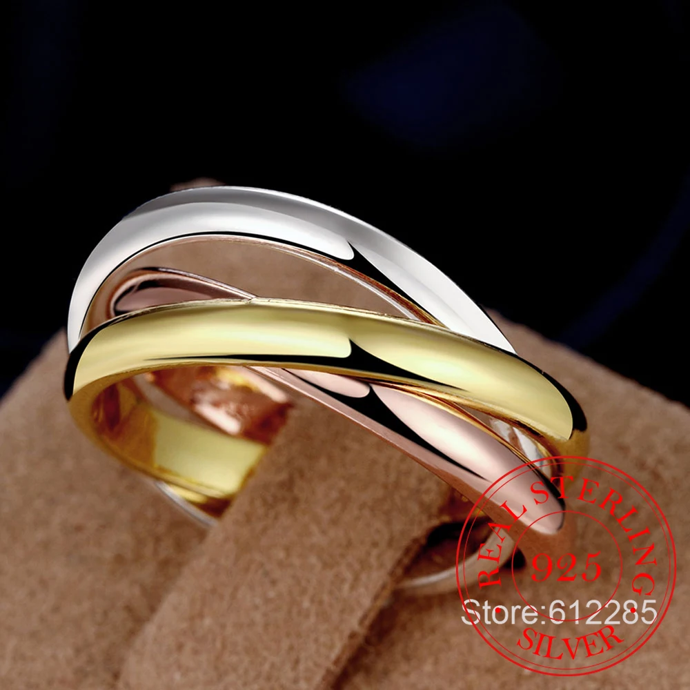 Bestes Geschenk! Ring aus 925er-Sterlingsilber, Verlobungsschmuck für Liebhaber, dreifarbige Kreise, Geschenk für Damen und Herren, Hochzeits-Fingerringe für Paare Image