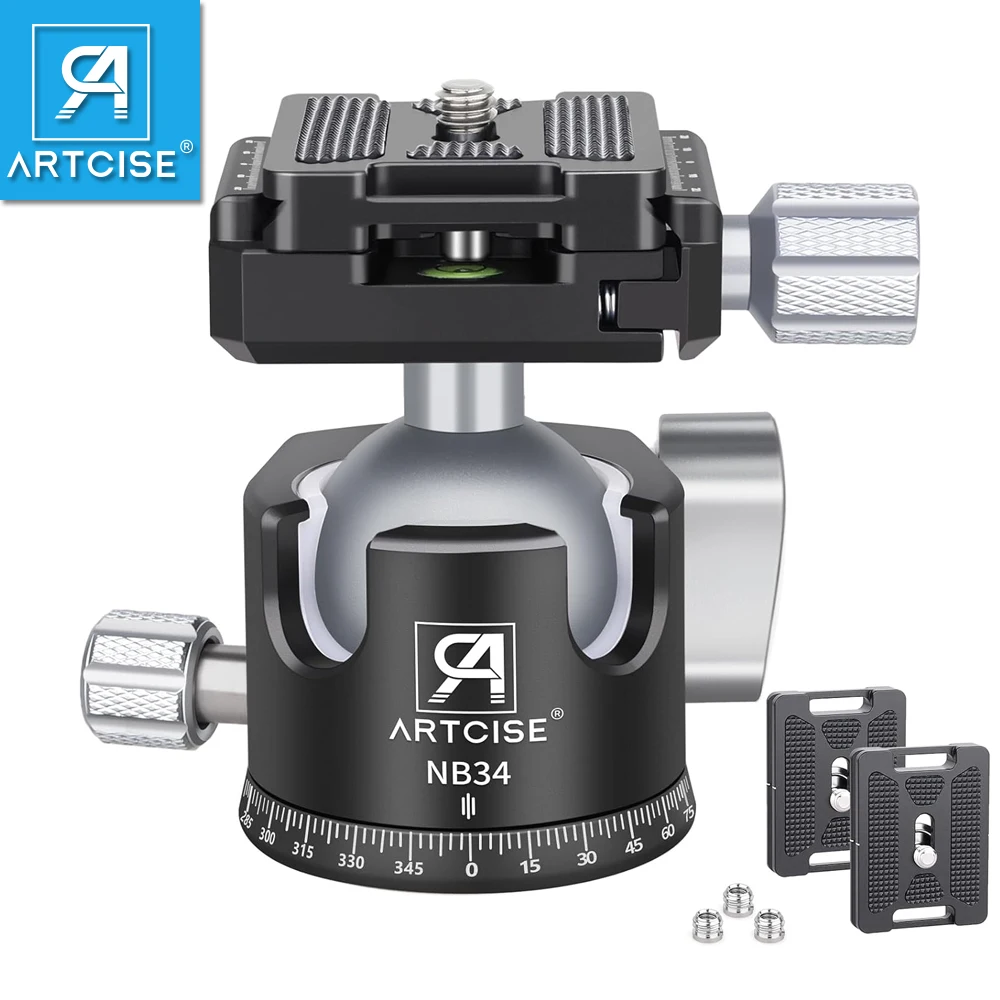ARTCISE 28/34 mm Kugel-CNC-Stativkopf mit niedrigem Profil und 2 Arca Swiss Schnellwechselplatten, 360 Panorama-Kugelkopf für DSLR-Kameras Image