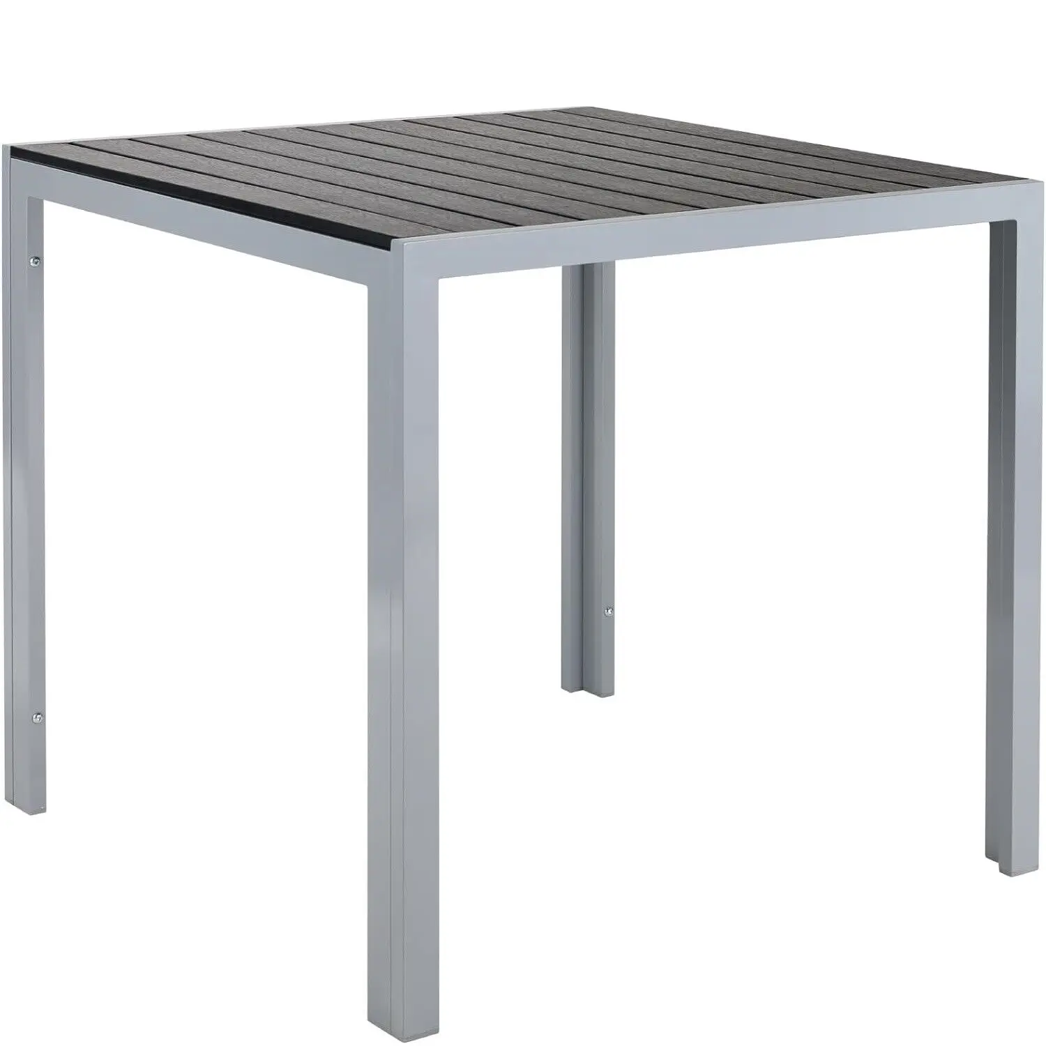 Gartentisch aus Aluminium + Holz-Kunststoff WPC, Esstisch, Bistro-Balkon-Terrassentisch, hitze- und wetterbeständig, rutschfest, 75 cm, Schwarz