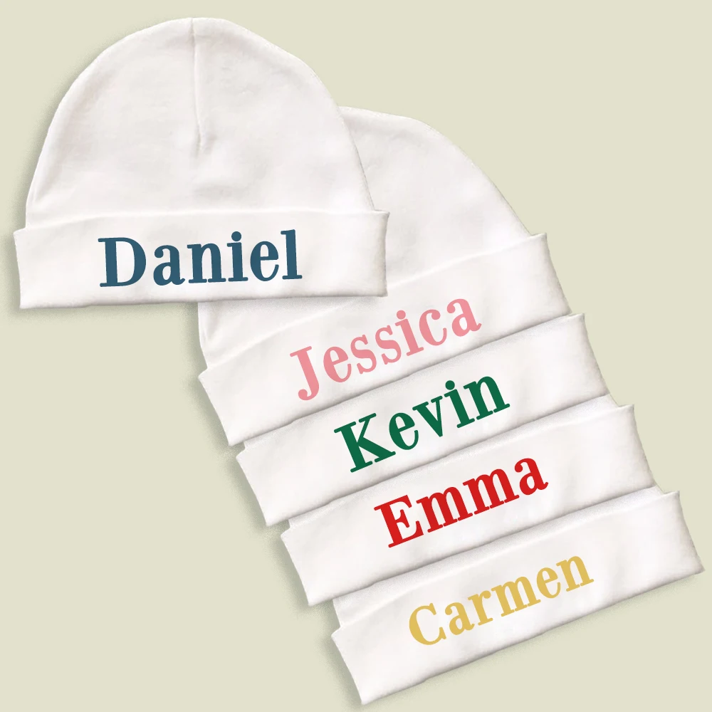 Personalisieren Sie Baby-Mützen, Mützen für Neugeborene, Krankenhaus-Mütze, Monogramm, winddichte Mützen aus Baumwolle mit individuellem Namen, Kopfbedeckung, Babyparty-Geschenke Image