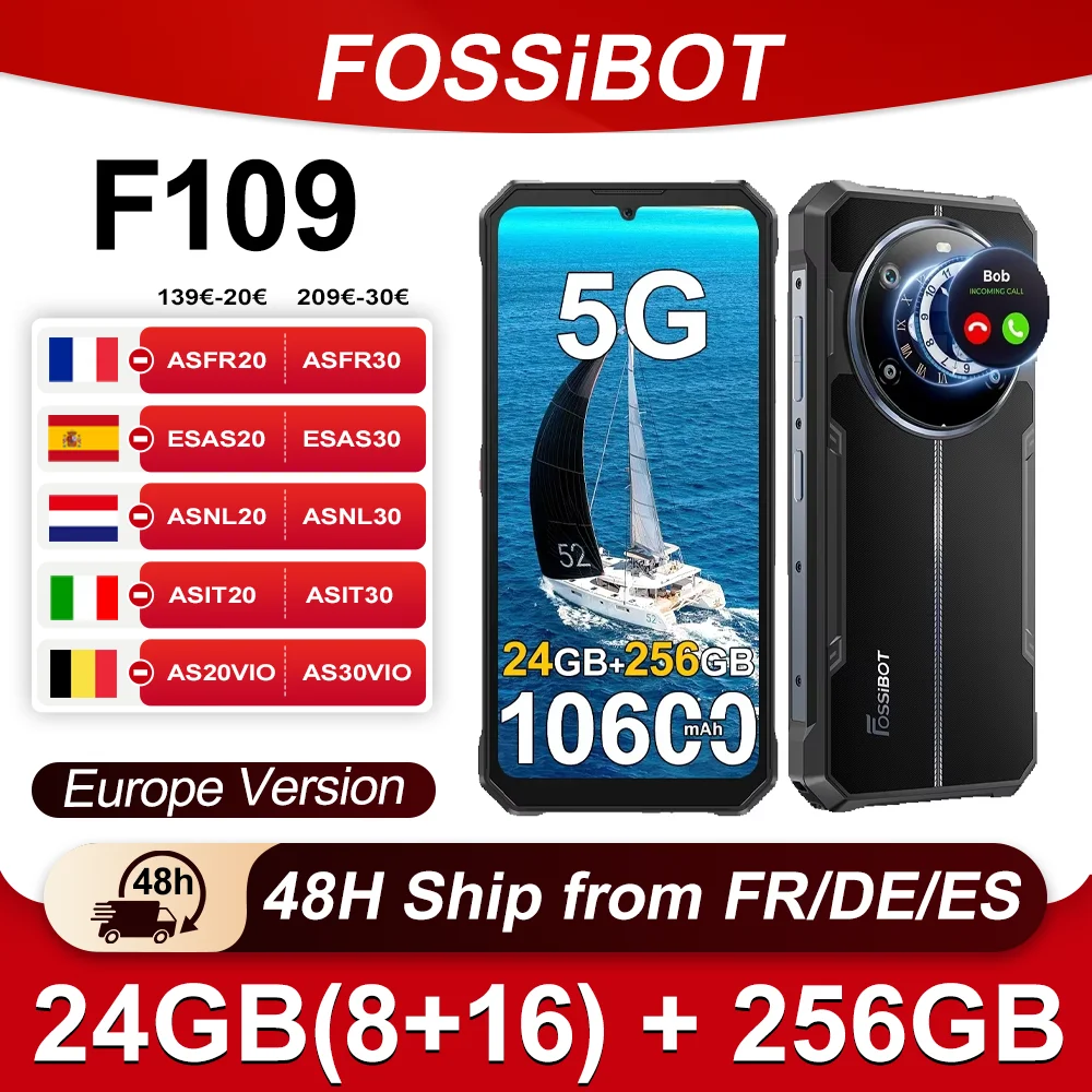 FOSSiBOT F109 Dual Screen 5G Smartphone 24 GB (8 + 16) 256 GB 10600 mAh 18 W 6,75'' HD+ 50 MP Android 14 NFC-Handy Image