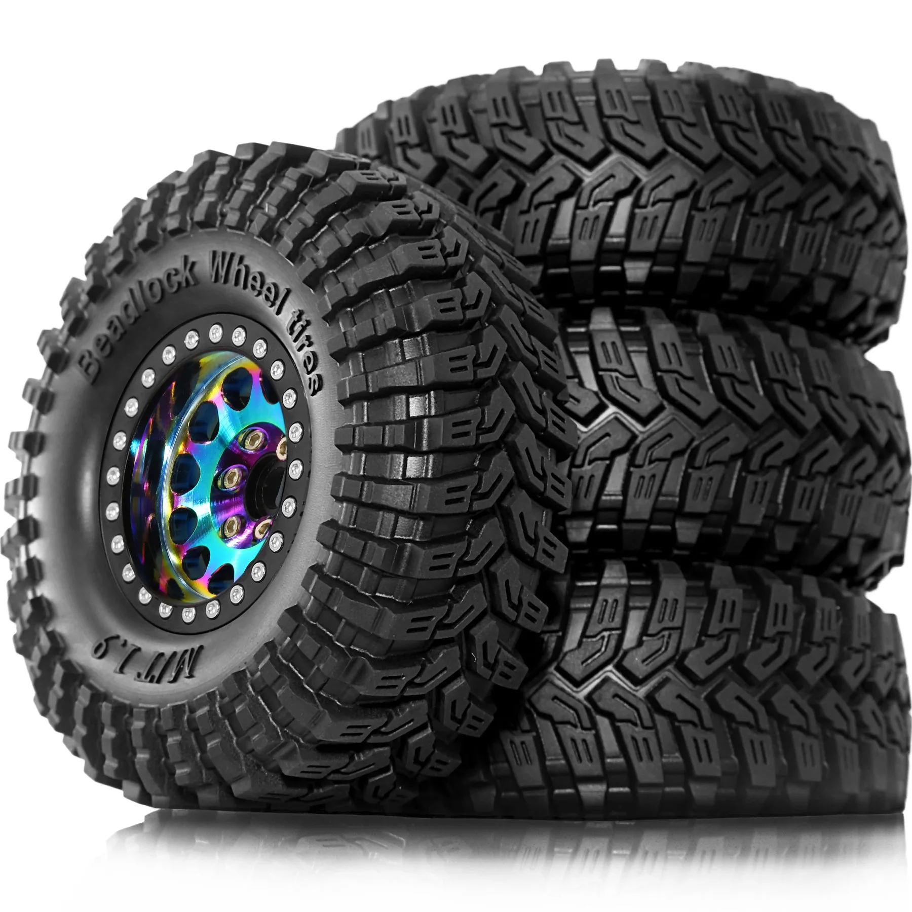 4 Stück 1,9'' Beadlock-Räder und Reifen Felgenversatz -8,9 mm Außendurchmesser 4,53'' für 1/10 RC Crawler Car TRX4 TRX6 SCX10 90046 CC01 D90 D110 Image