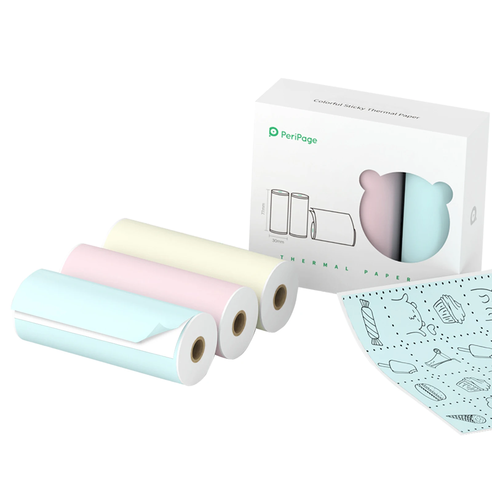 PeriPage 77 x 30 mm selbstklebender Thermopapieraufkleber, BPA-frei, bedruckbare klebrige Papierrolle für PeriPage A9/A9s/A9 Pro/A9 Max/A9s Image