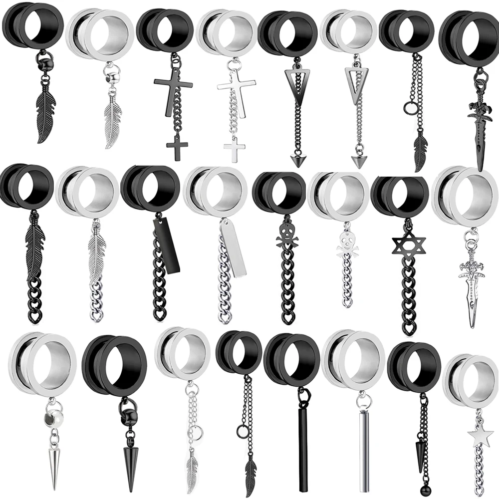 1 Paar Edelstahl-Ohrstöpsel und Tunnel, Piercings, schwarze geschraubte Ohrringe, Expander, Earlet-Messgeräte, Körperpiercings, Schmuck Image