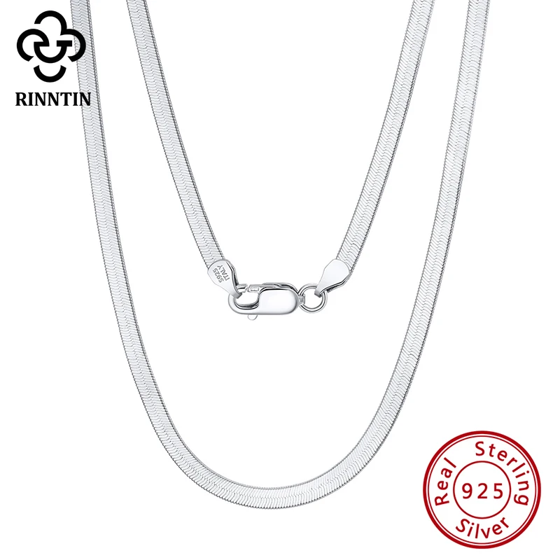 Rinntin 925 Sterling Silber Einzigartige 3 mm/4,5 mm flache Fischgräten-Schlangenkette für Damen Herren Punk-Klingenkette Halskette Schmuck SC35