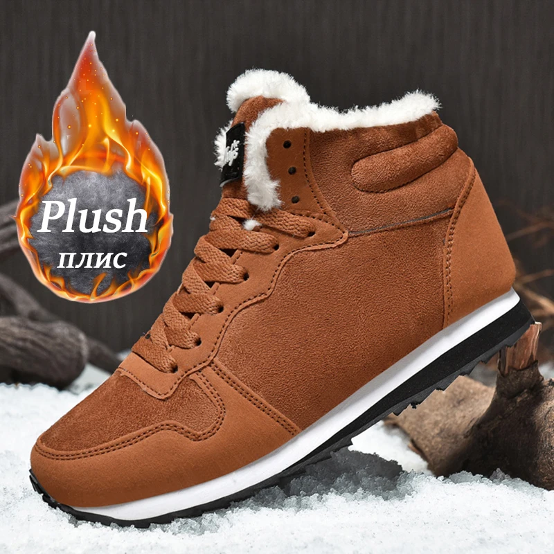 Winter Schnee Stiefel Männer Plüsch Warme Frauen Stiefel Wildleder Leder Ankle Boot Bequeme Licht Paar Wasserdichte Turnschuhe Große Größe 48