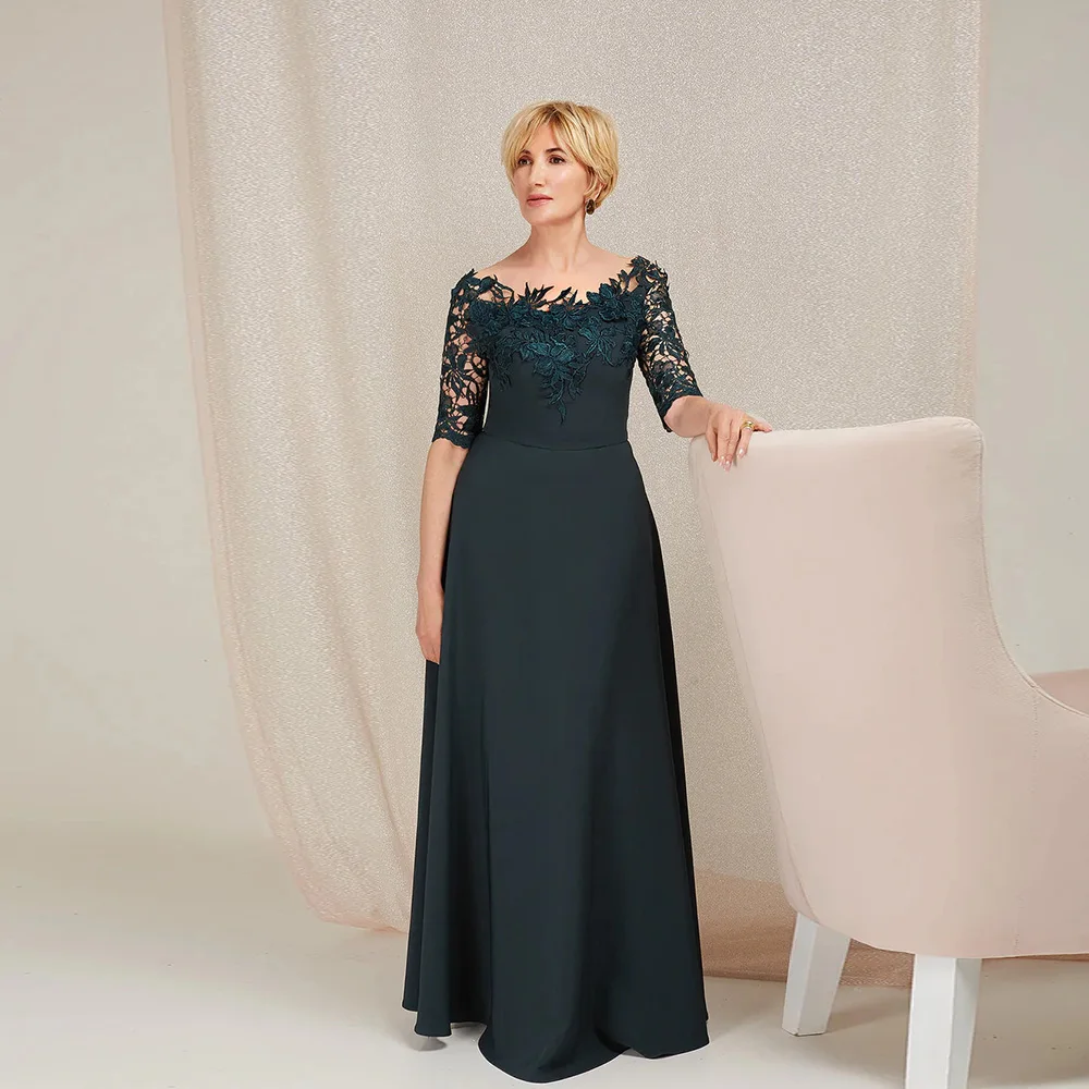 VICTORIA Elegante Kleider für die Brautmutter für die Hochzeit, maßgeschneidert, O-Ausschnitt, halbe Ärmel, lange Hochzeits-Party-Kleider, Applikation, A-Linie