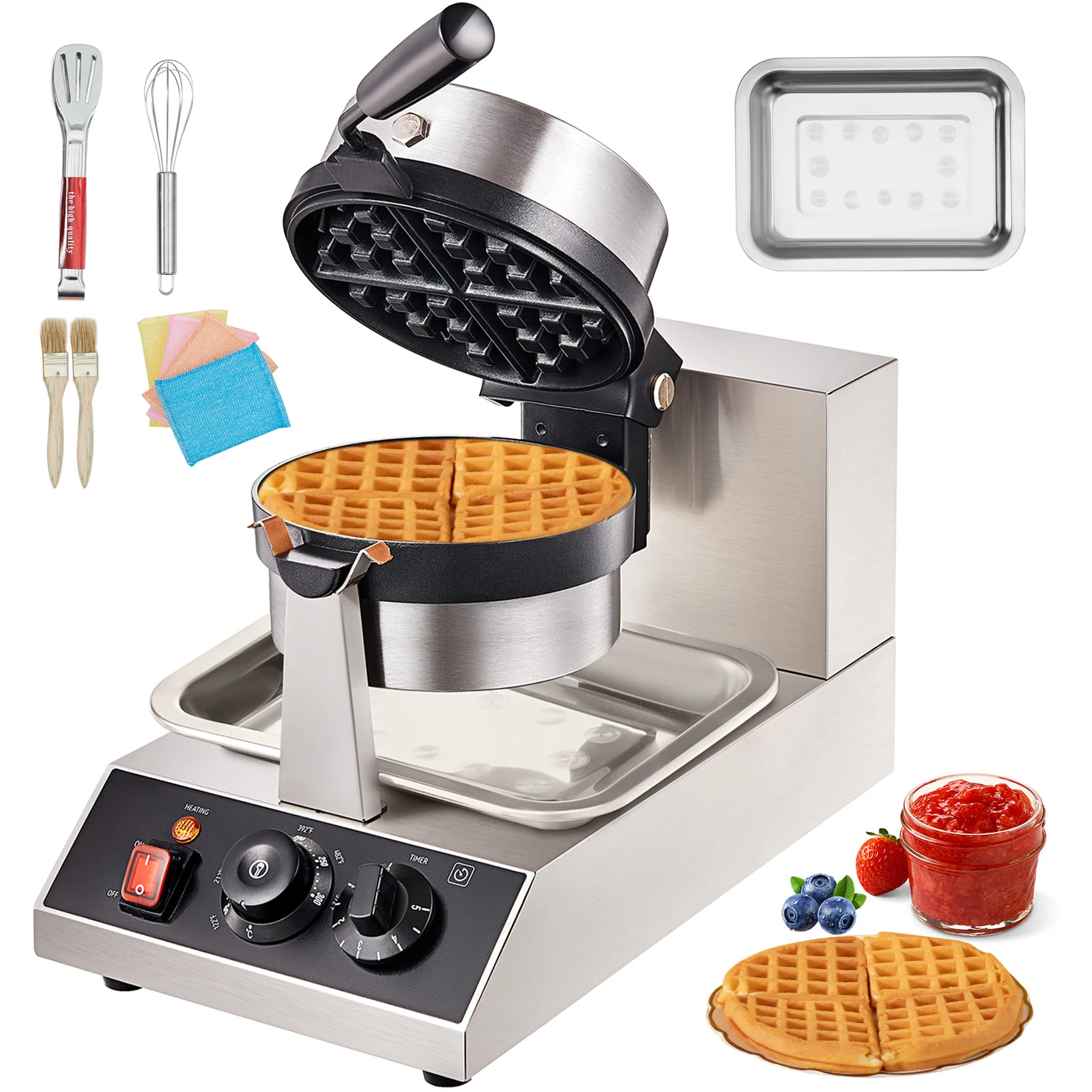 SucceBuy Elektrisches Waffeleisen aus Edelstahl, rundes Waffeleisen, antihaftbeschichtet, Waffeleisenmaschine, Backformen mit Teflonbeschichtung Image