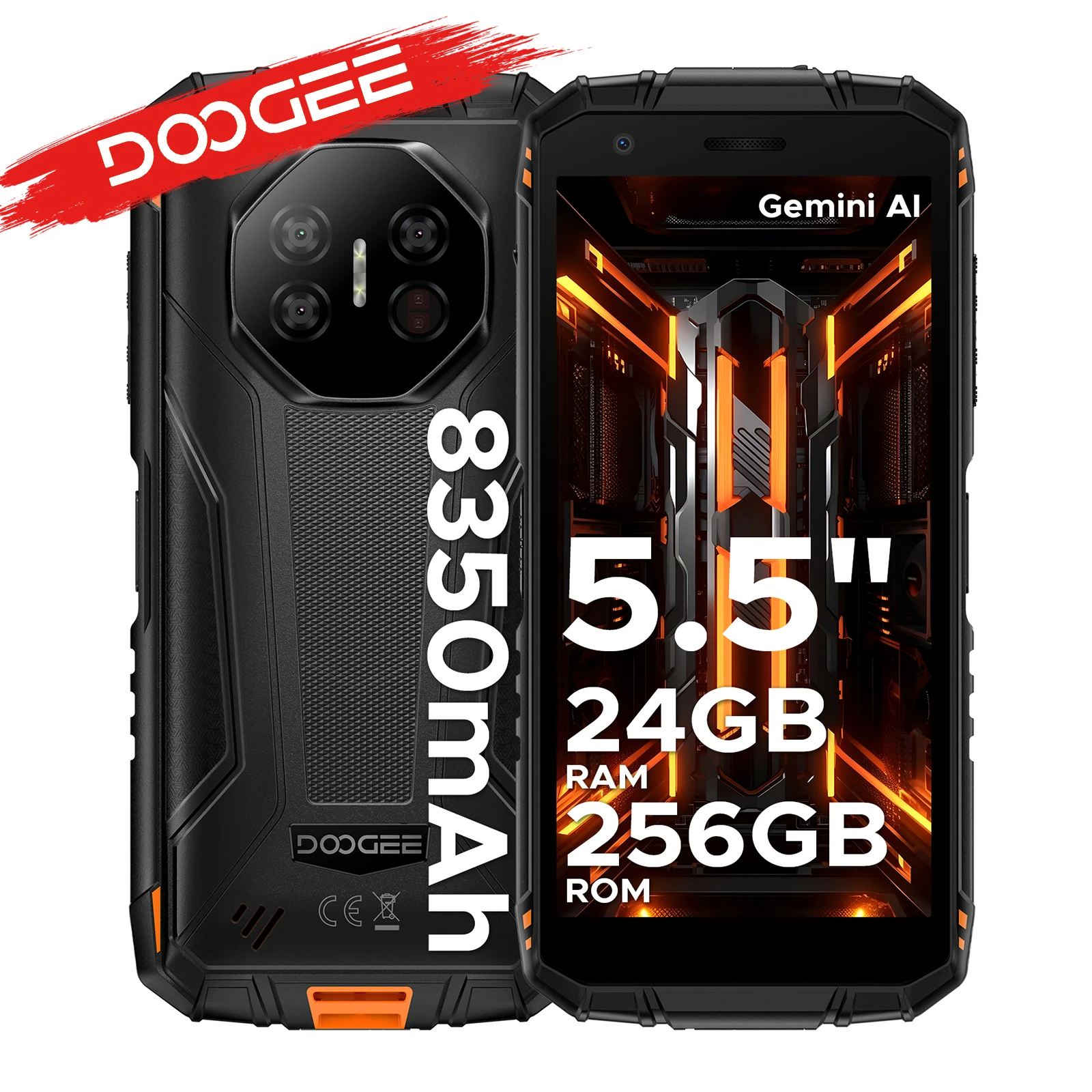 DOOGEE Fire 3 Ultra 5,5 Zoll Outdoor-Smartphone mit Gemini AI Akku, 24GB (6+18) 256GB Speicher, Widevine L1 Unterstützung, Android 15, NFC Mobiltelefon Image