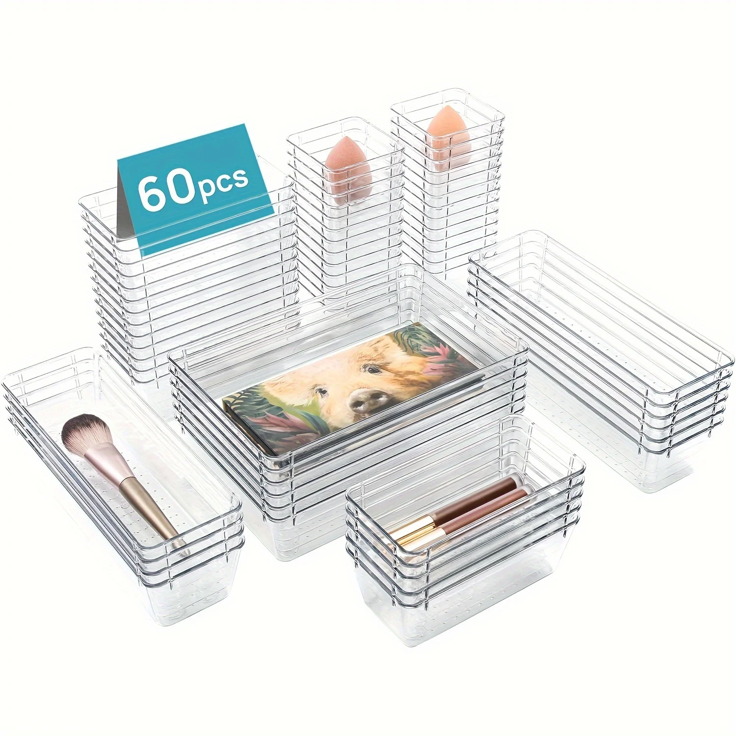 60/6/9/12er-Pack Schubladenorganizer Transparente Kunststoffbehälter für Badezimmer Schminktisch Aufbewahrung, Haushaltsorganisation Make-up-Set