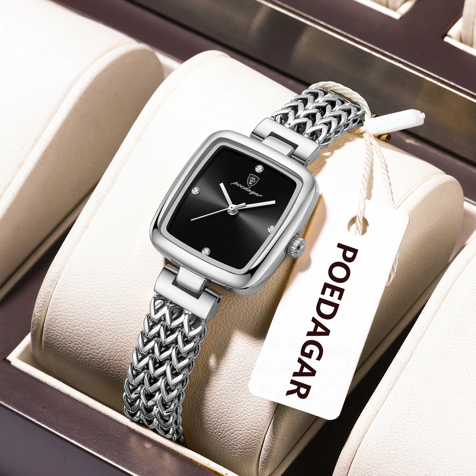 POEDAGAR Mode Einfache Quadratische Uhr Für Frau Wasserdichte Edelstahl Klassische Frauen Uhren Elegante Quarz Damen Armbanduhr Image