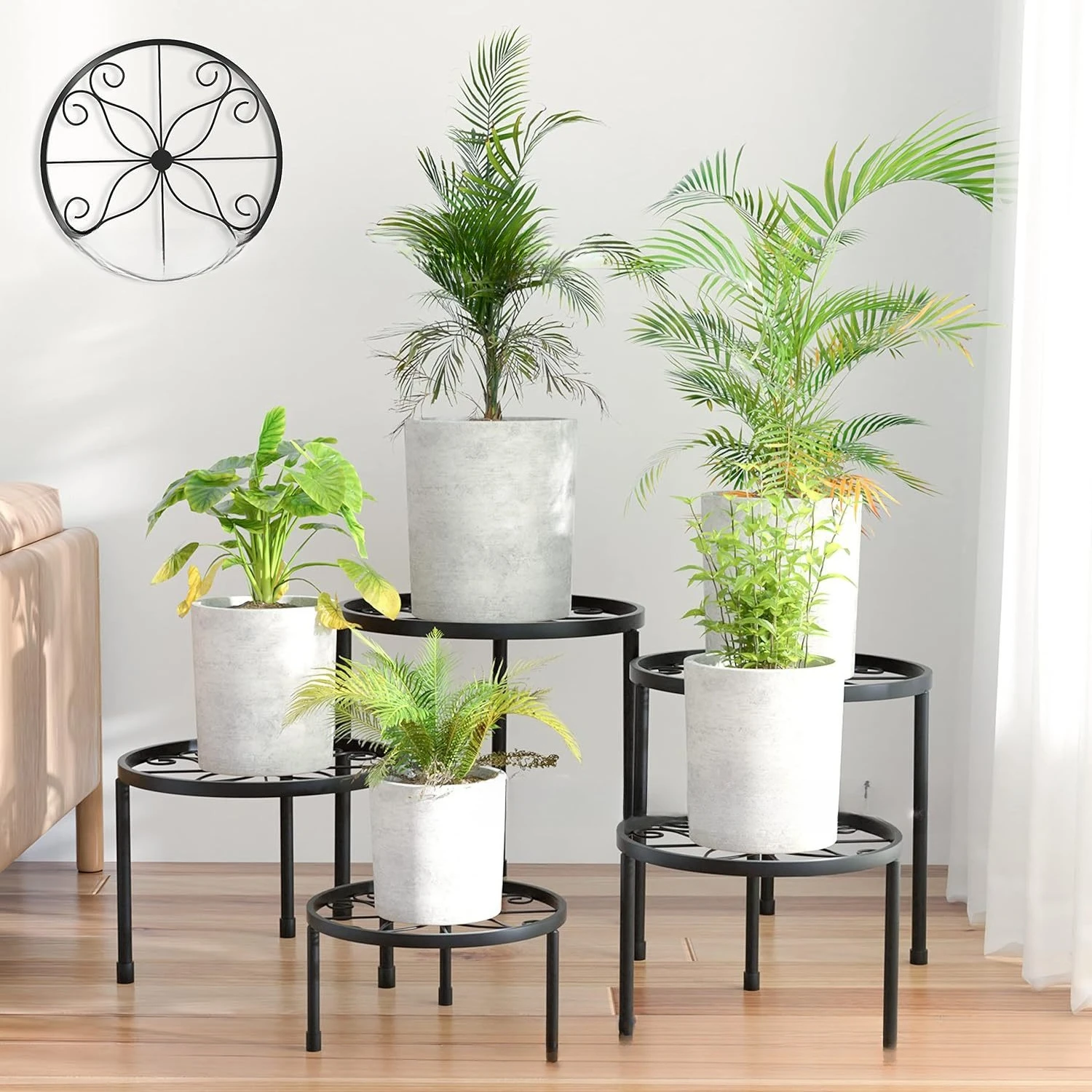 Metall-Pflanzenständer-Set, 5, Metall-Pflanzentopfregal für schwere Topfpflanzen, Pflanzenerhöhung, Blumentopfständer für Zuhause, drinnen und draußen Image