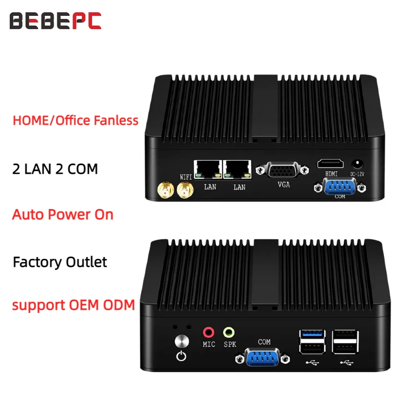 Lüfterloser Mini-PC Intel Celeron N2930 J1900 N2840 Dual LAN Windows 10 4-Kern-Industrie-Mini-Desktop-Computer COM WiFi HTPC