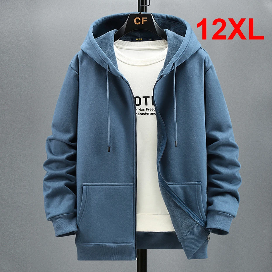 Plus Größe 10XL 12XL Hoodie Männer Herbst Winter Fleece Hoodies Einfarbig Jacke Hoodies Große Größe 12XL Blau Schwarz Rot Grau