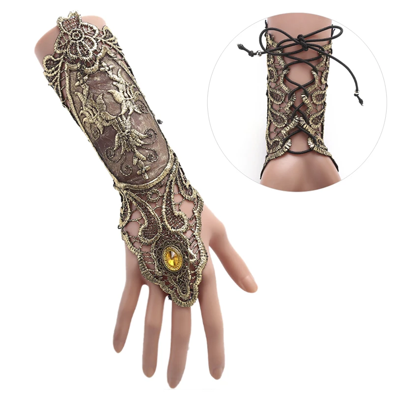 1pc Gothic Steampunk Spitze Manschette Fingerlose Handschuh Arm Wärmer Armband Schwarz Halloween Zubehör Mode Und Sexy Image