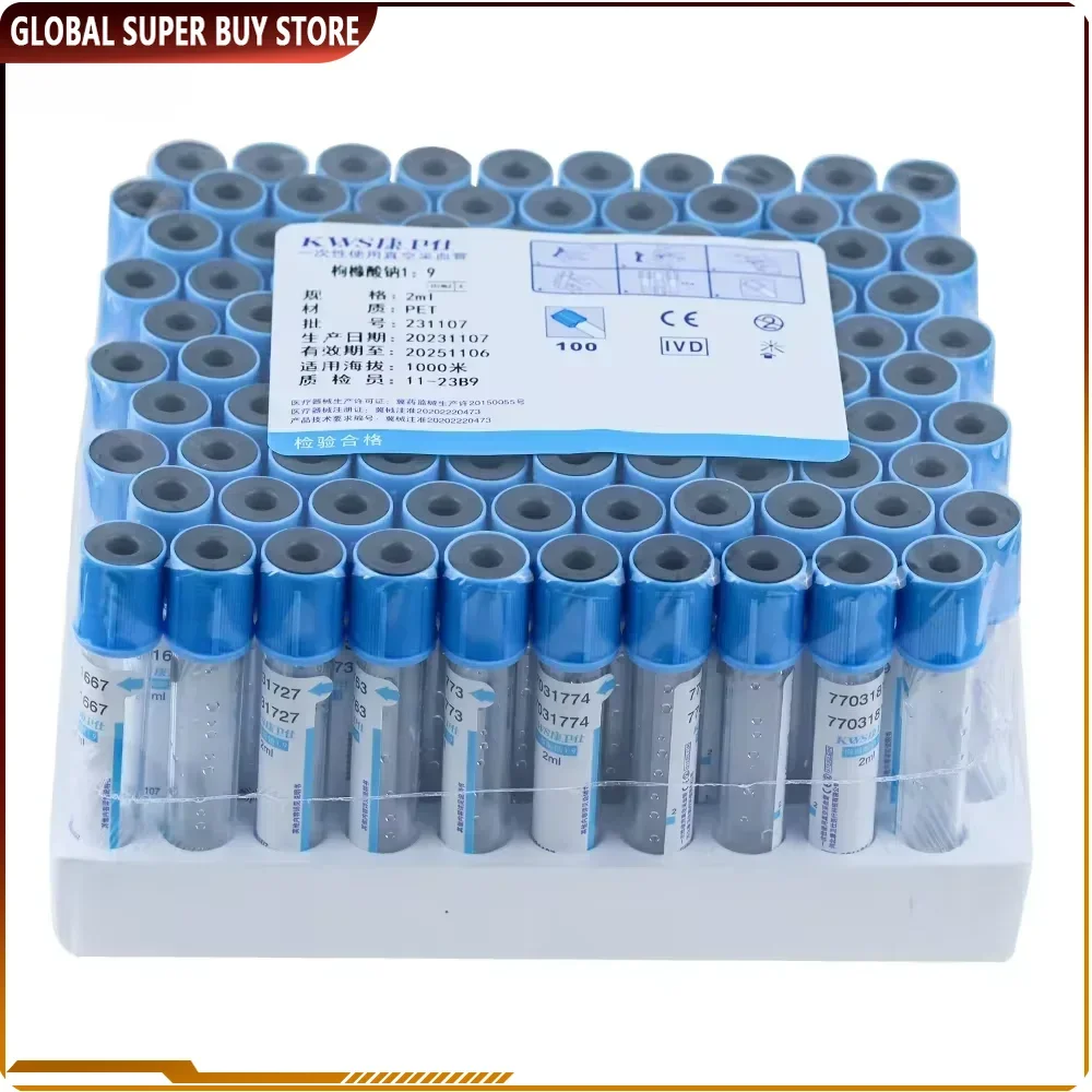 10 ml/5 ml/2 ml steriles gepuffertes Natriumcitrat 1:9 Blutsammel-Koagulationsröhrchen 100 Stück Kunststoffrohr Haustiertiere Laborbedarf Image