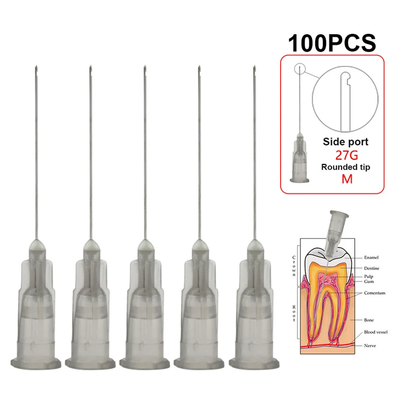 100 Stück/Beutel Zahnärztliche Endo-Spülnadeln 25G/27G/30G Endgeschlossene Seitenloch-Spritzen für Wurzelkanalreinigung Image