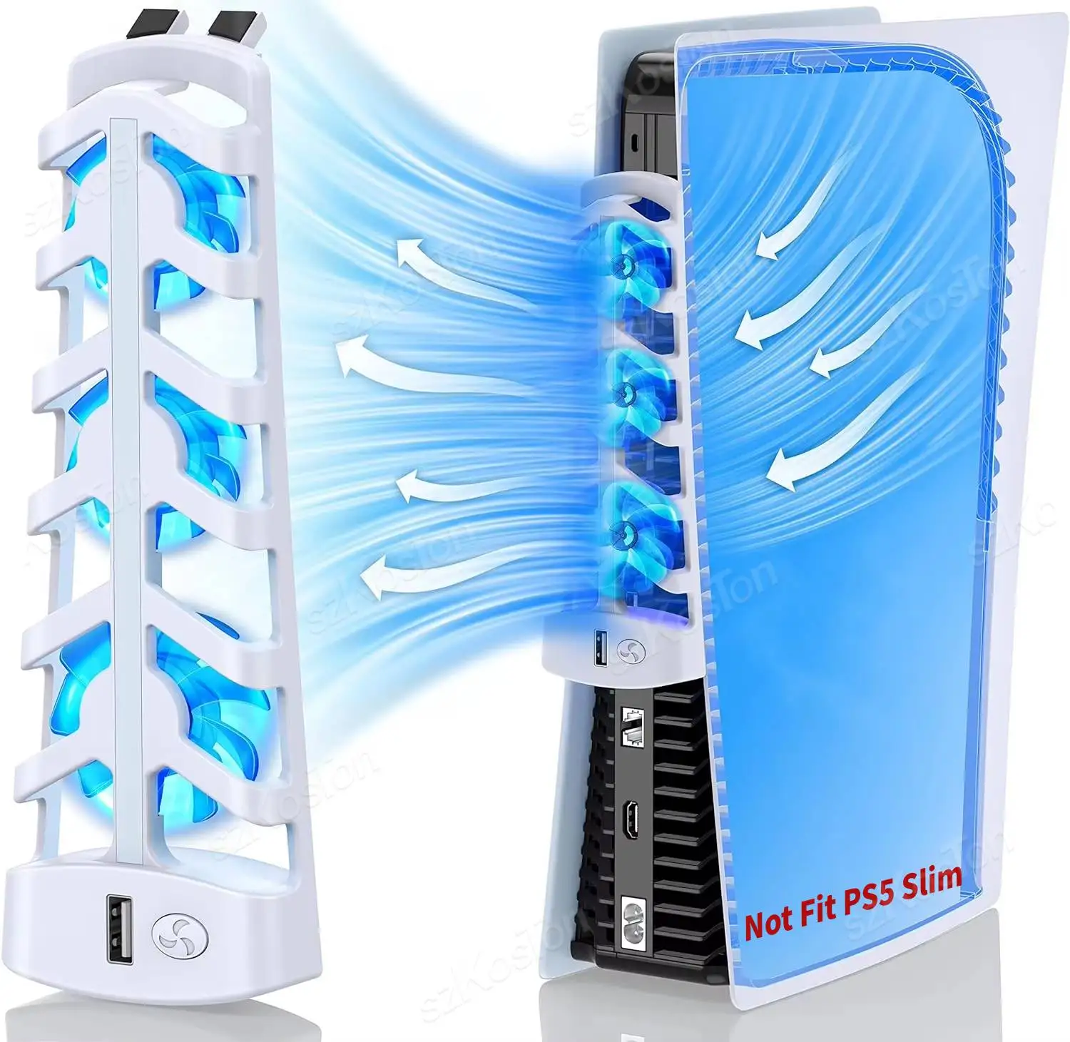 Kühlventilator für Sony PS5 Spielekonsole Digital/Disc Edition, leise Lüfter mit USB-Anschluss für PS5-Zubehör, nicht kompatibel mit PS5-Slim. Image