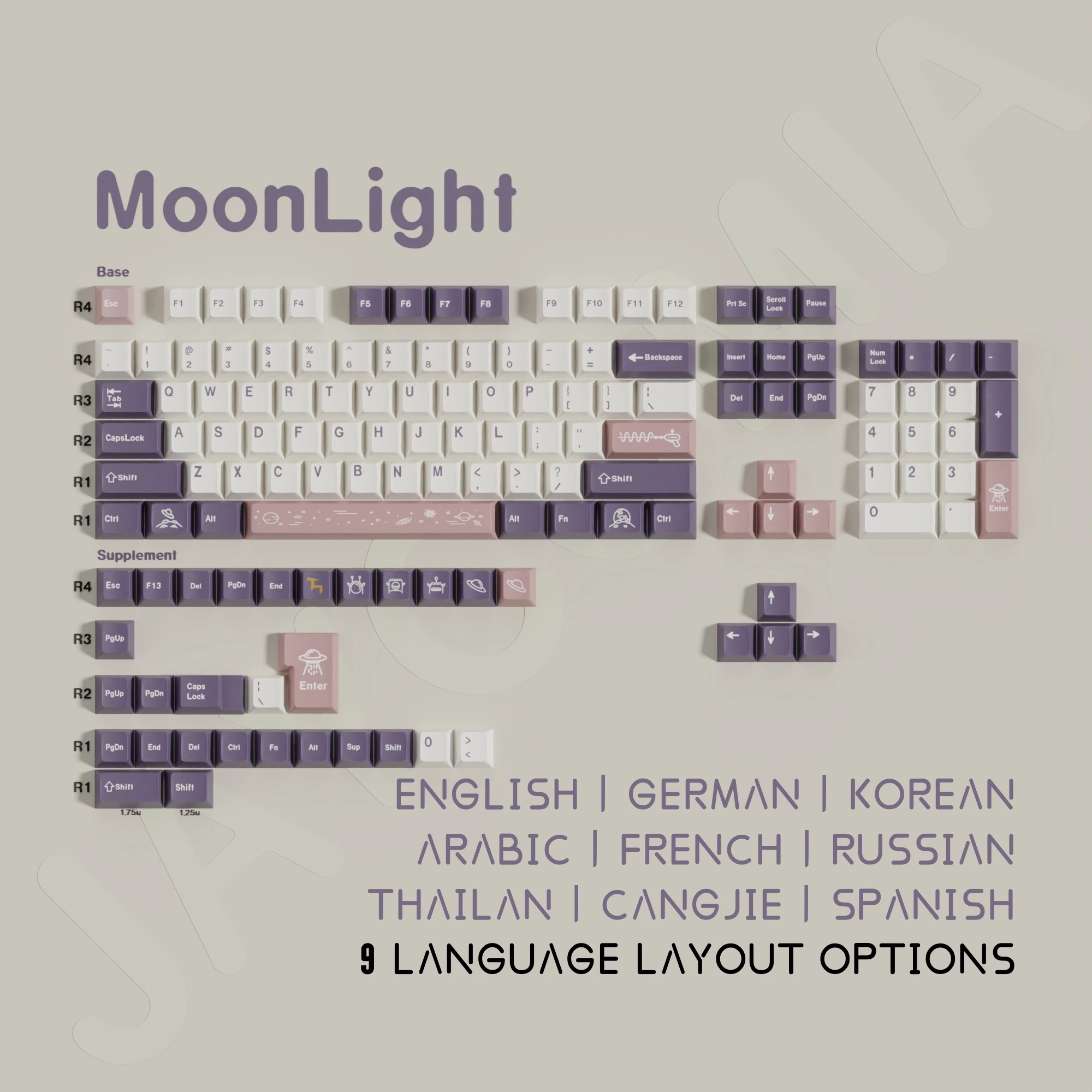 Lila Kirsche Tastenkappen Dye Sub Deutsch Koreanisch Spanisch Arabisch Französisch Russisch ISO ANSI Big Set Tastenkappen für mechanische Tastatur Image