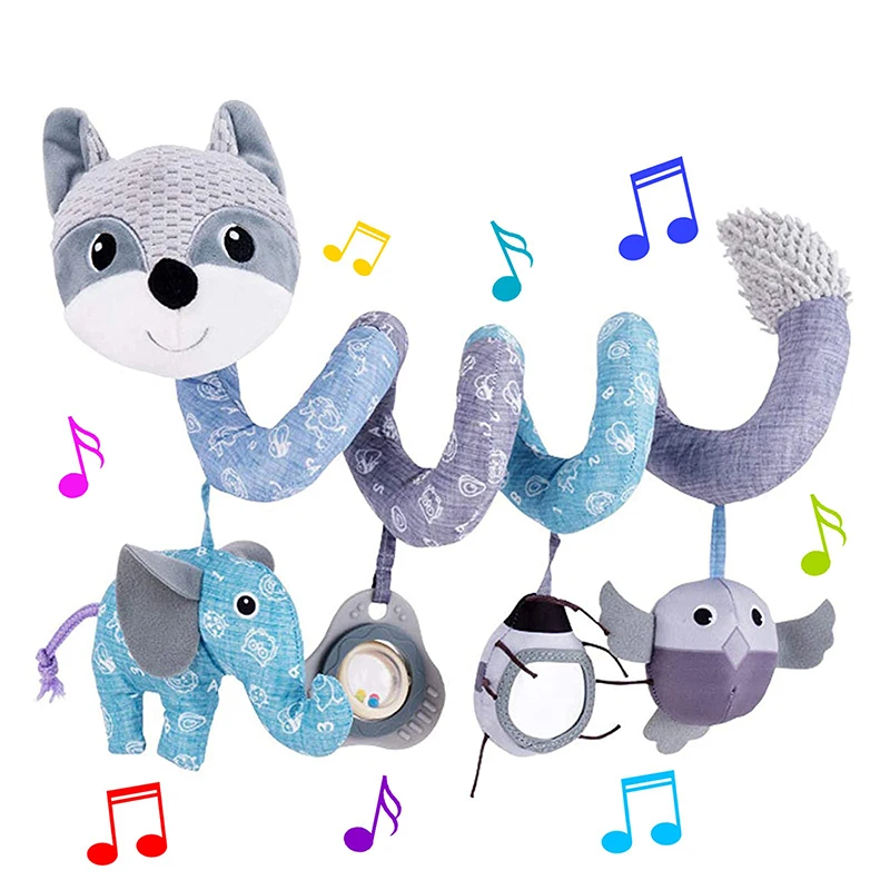 Autositz Spielzeug Säugling Baby Fuchs Spirale Plüsch Aktivität Hängende Kinderwagen Bar Krippe Stubenwagen Mobile mit Musik BB Quietscher und Rasseln Image