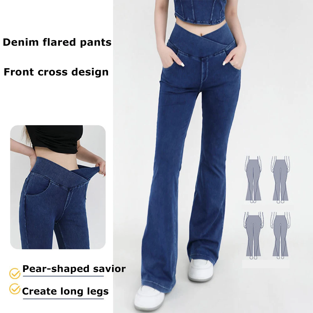 Lässige Jeans für Damen, Activewear, Damen, Bell-Bottom-Hose, hohe Taille, Yoga-Flare-Leggings, 4-Wege-Stretch-Denim, Fitness, Workout, Sport Image