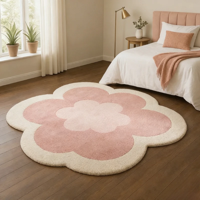 Blumenförmige Teppiche für Wohnzimmer, unregelmäßige Form, Schlafzimmer-Dekoration, Mädchen-Teppich, verdickter Plüsch-Nachttischteppich, flauschige weiche Bodenmatte Image