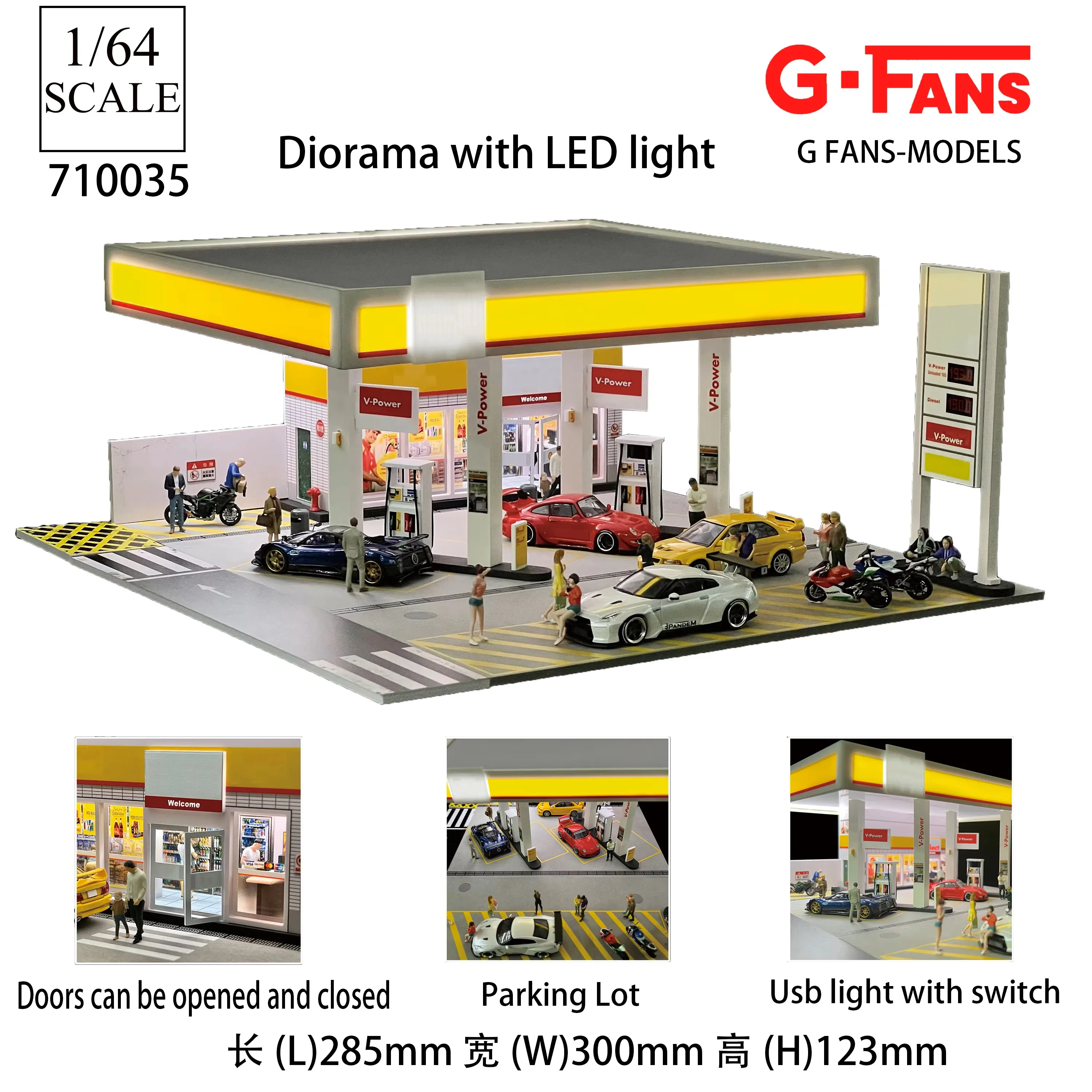 G FANS Maßstab 1:64 Diecast Model Car Vitrine Garage Vitrine für Legierung Auto Auto Garage Modell Montieren Sie LED-Beleuchtungskoffer
