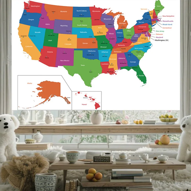 Lehrreiche USA-Karte Poster - Verwaltungskarte, Wandkunst Wohndekoration, Geschenk, für Geographie-Enthusiasten, Reisezubehör Image