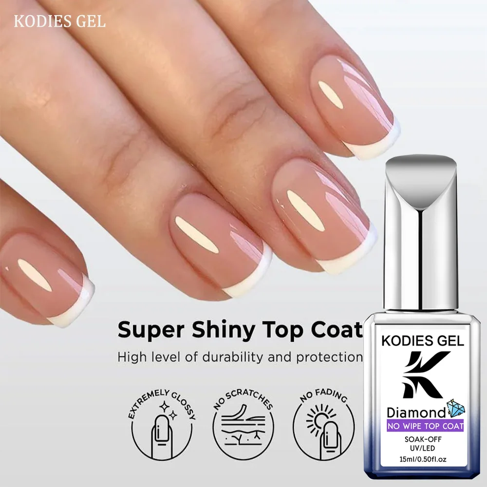KODIES GEL Diamond Top Coat No Wipe Super Shiny 15 ml HEMA/TPO Free Gel-Nagellack Crystal Shine Gel-Finish, alles für die Maniküre Image
