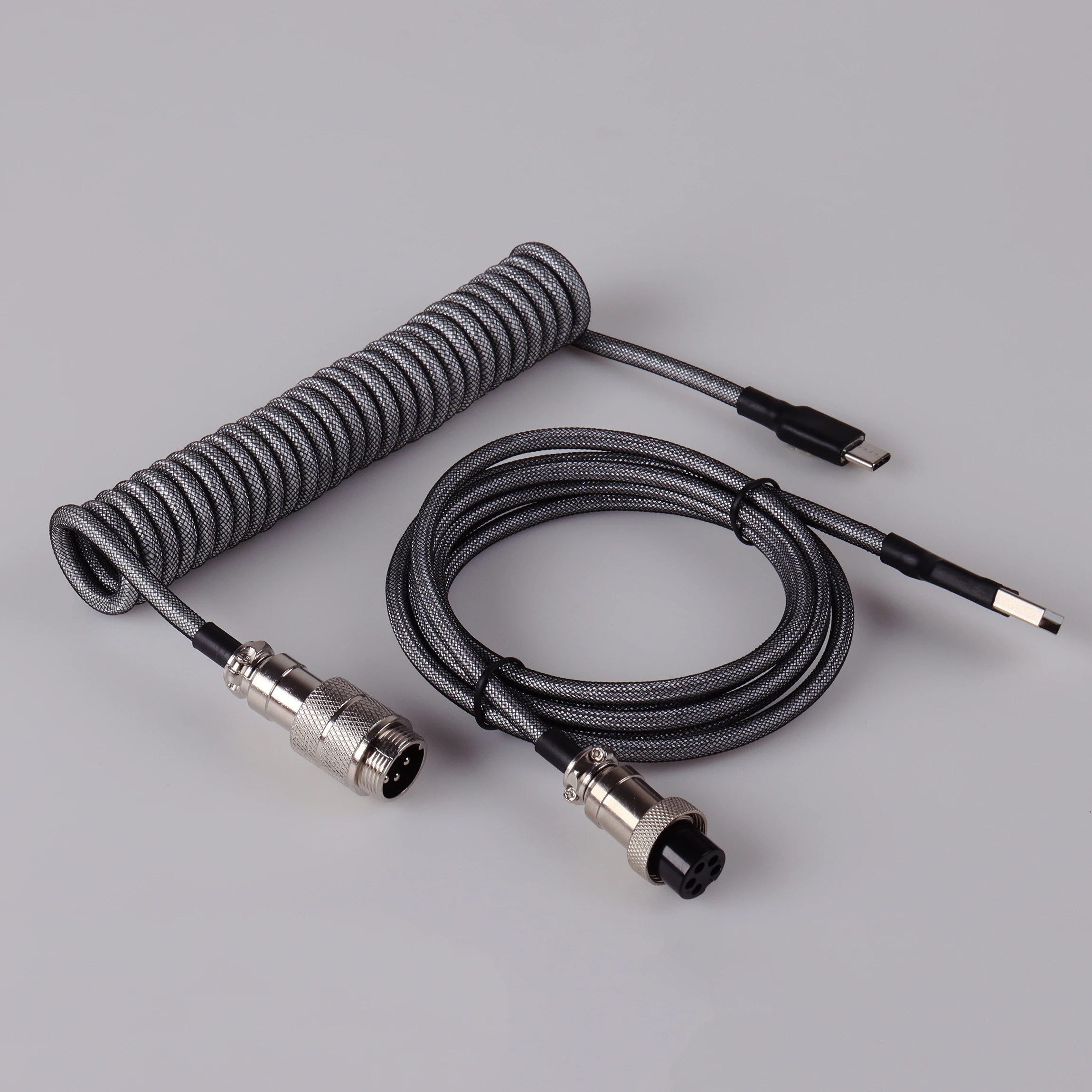 LANO Spiral-USB-Tastaturkabel, schwarz, gewickelte Tastatur, USB-Typ-C-Kabel, Metall, Aviator-Anschluss, Gaming, GX16, USB-Tastaturkabel Image