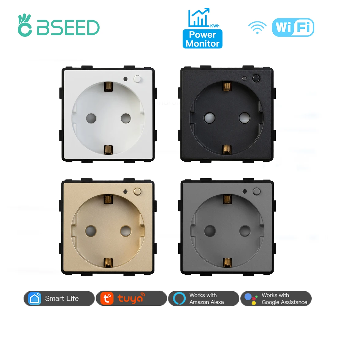 BSEED EU Stanndard Wifi Steckdosen Power Monitor Steckdosen Tuya Smart Leben Alexa App Control Timing Funktion DIY Teile Image