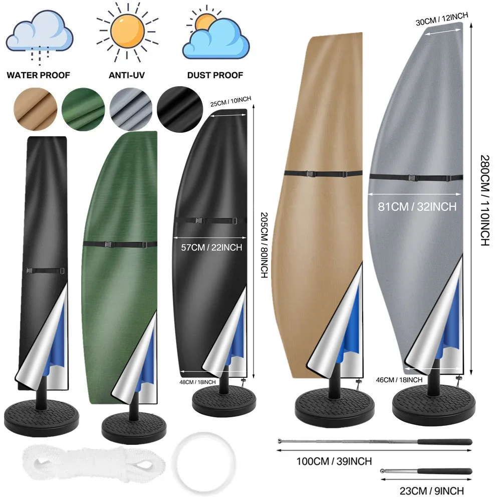 Terrassenschirm-Sonnenschirm-Abdeckung, wasserdicht, für den Außenbereich, Banane, gerader Stil, passend für freitragenden Regenschirme bis zu 12–14 Fuß Image