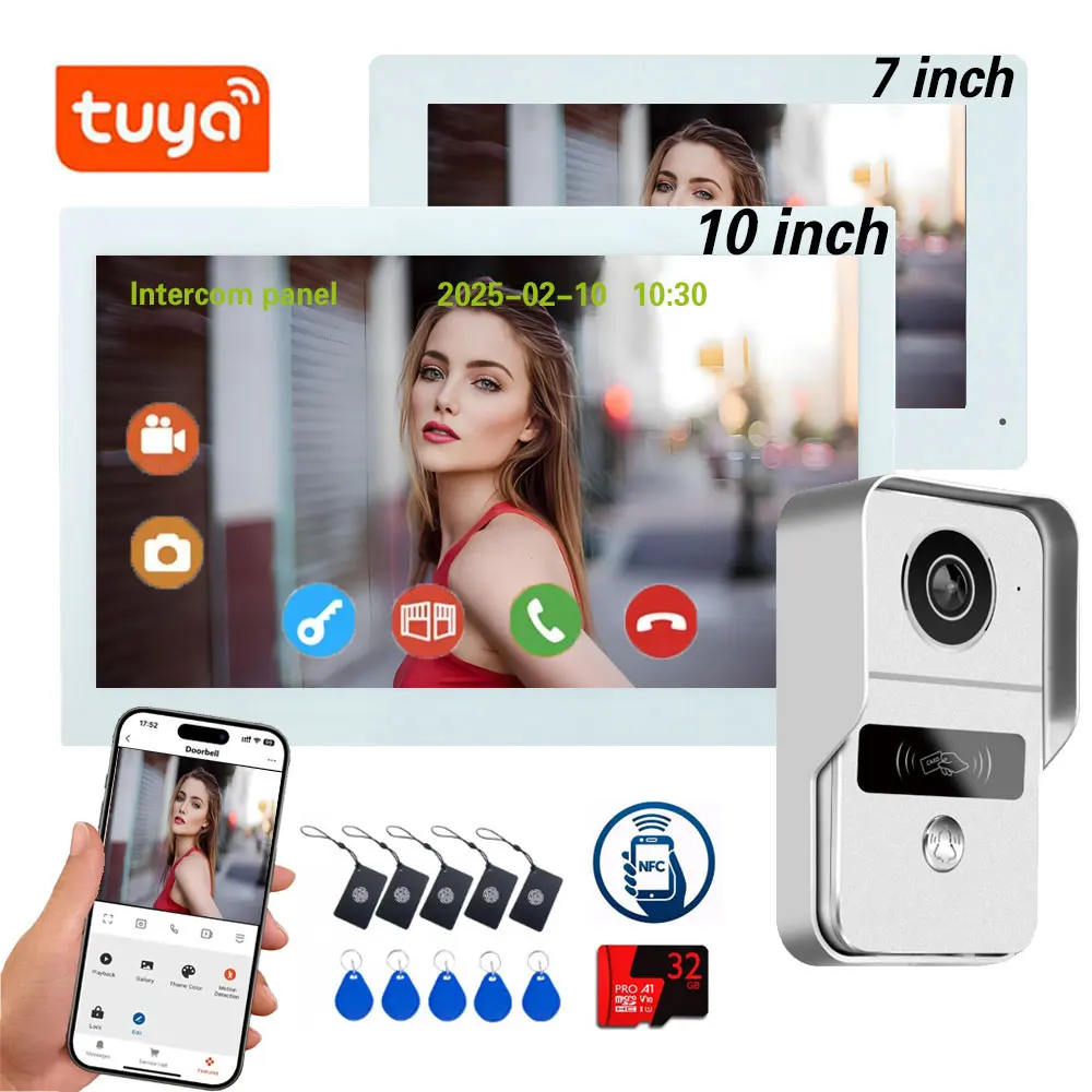 2 Drähte Digitale Video Intercom System 7/10 Zoll 1080P WIFI Video Türsprechanlage Tuya Smart WIFI Türklingel Kamera für home Wohnung Image
