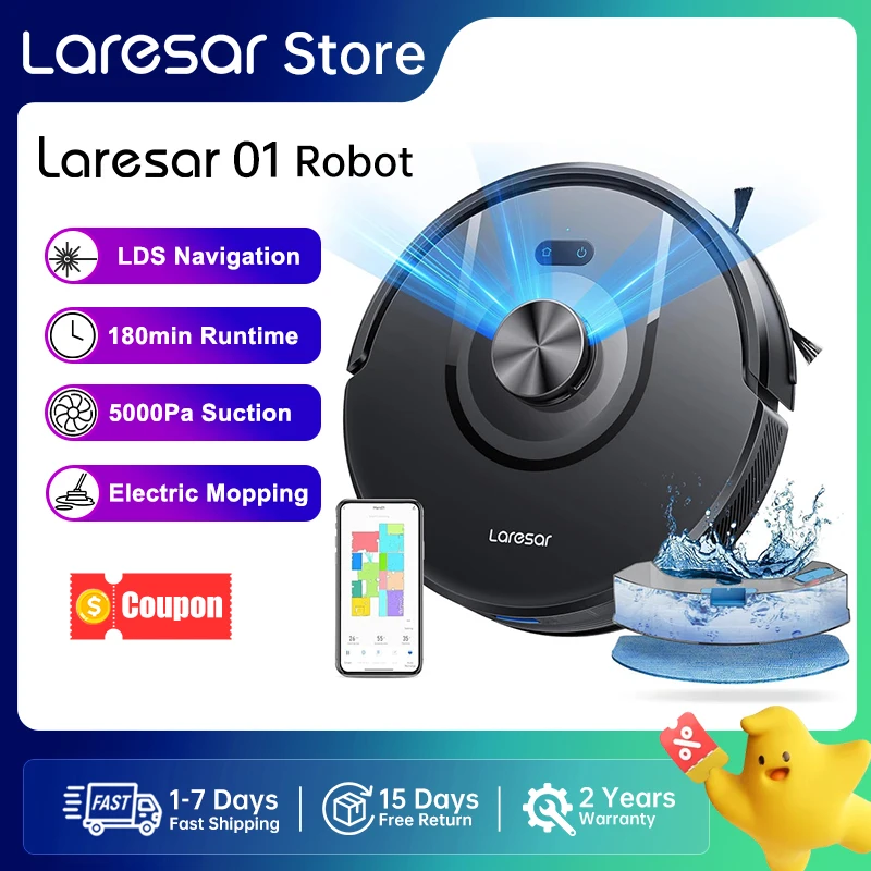 Laresar 01 Roboter-Staubsauger Mopp LDS Lidar-Navigation 5000 Pa Smart Planned Mapping Home Bodenwaschen Teppich Tierhaare reinigen Image