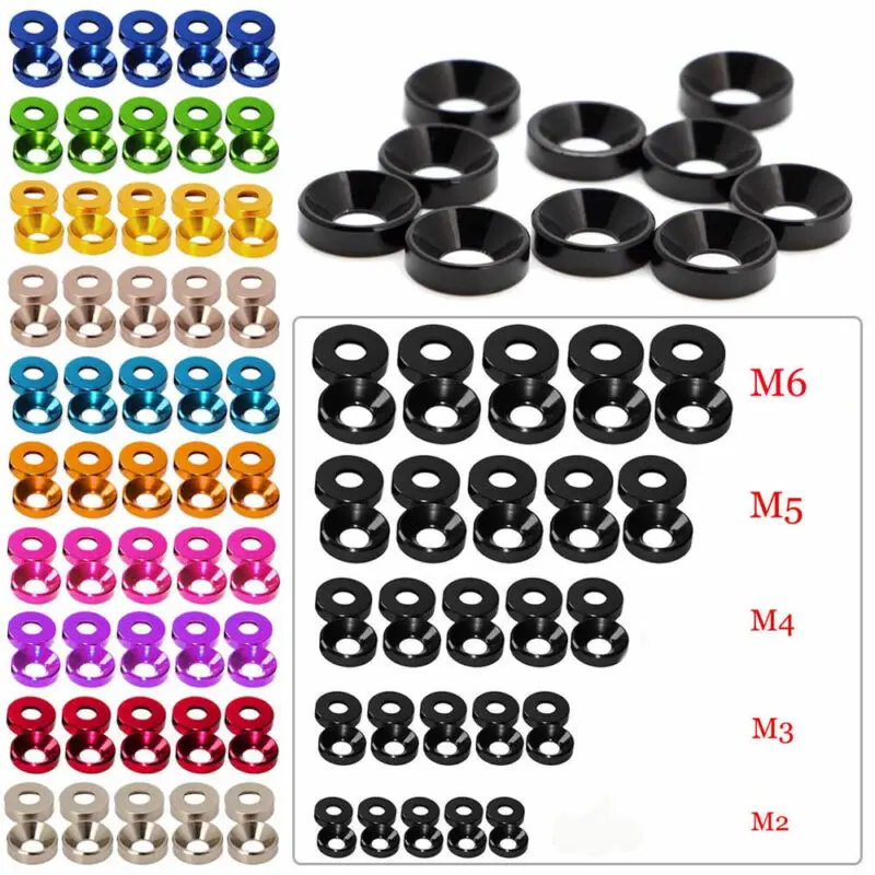 20 Stück M2 M3 M4 M5 M6 Aluminium bunt eloxiert Senkkopfschraube Unterlegscheiben Dichtung rot/grau/tiefblau/schwarz/lila Image