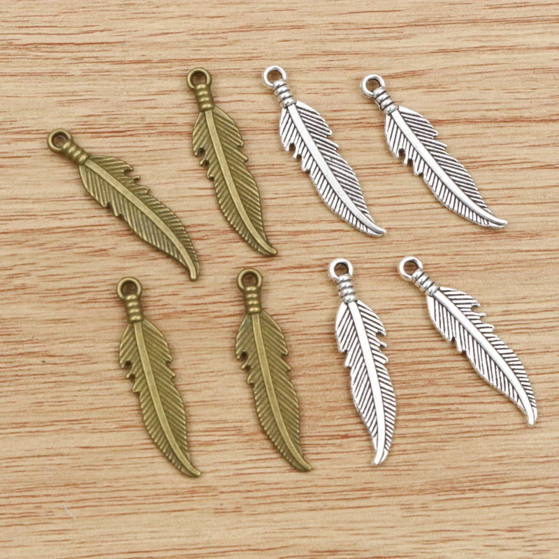 20pcs 27x7mm Feder Charme Tibetischen Bronze Antike Silber Farbe Anhänger Antiken Schmuck, Die DIY Handgemachten Handwerk