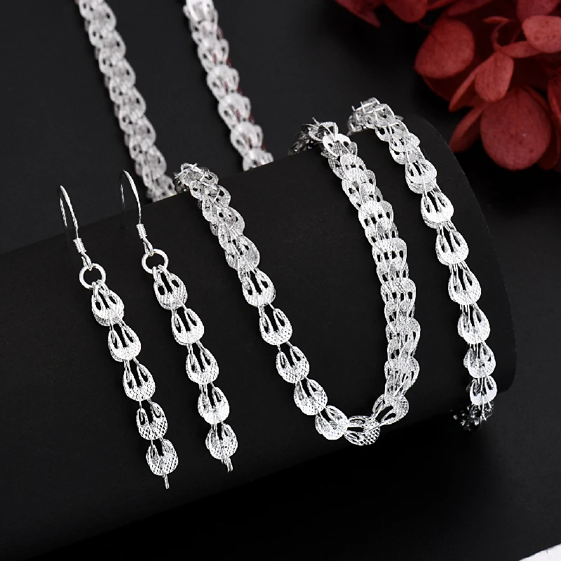 Heißer Verkauf 925 Sterling Silber Charms Ohrringe Halskette Armband Kette Schmuck Niedlich Für Frauen Set Hochzeitsgeschenk Image