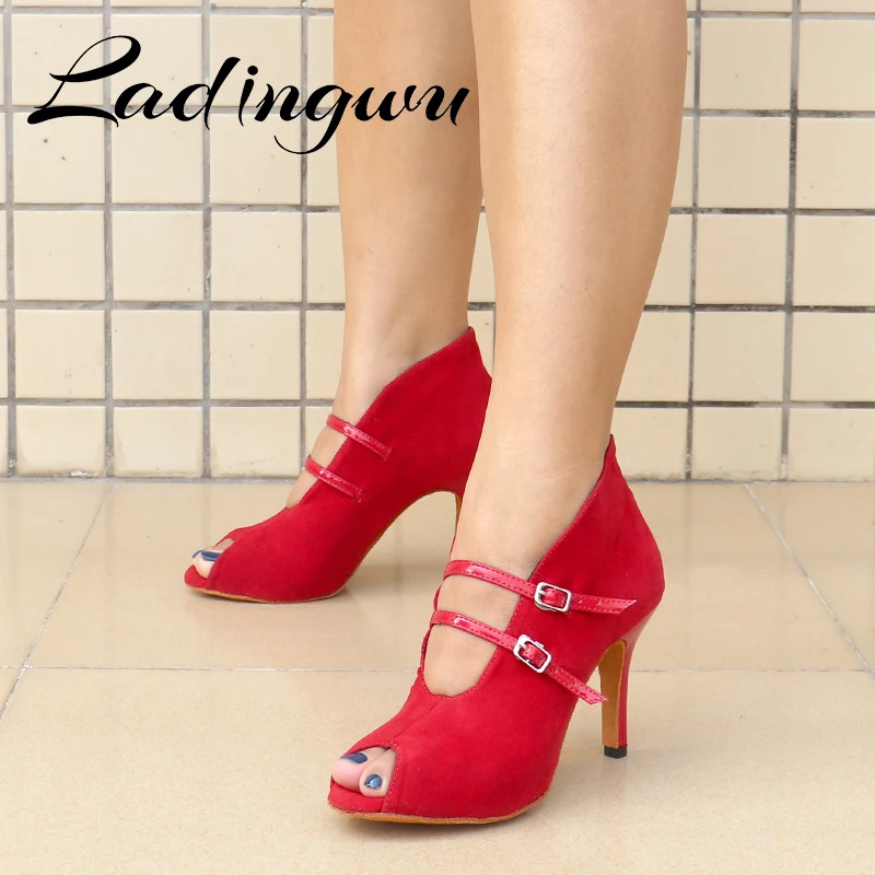 Ladingwu Latin Dance Schuhe Salsa laties Dance Kurze Stiefel Rot Wildleder Professionelle Ballroom Dance Schuhe Heißer Verkauf Indoor Dance Schuh